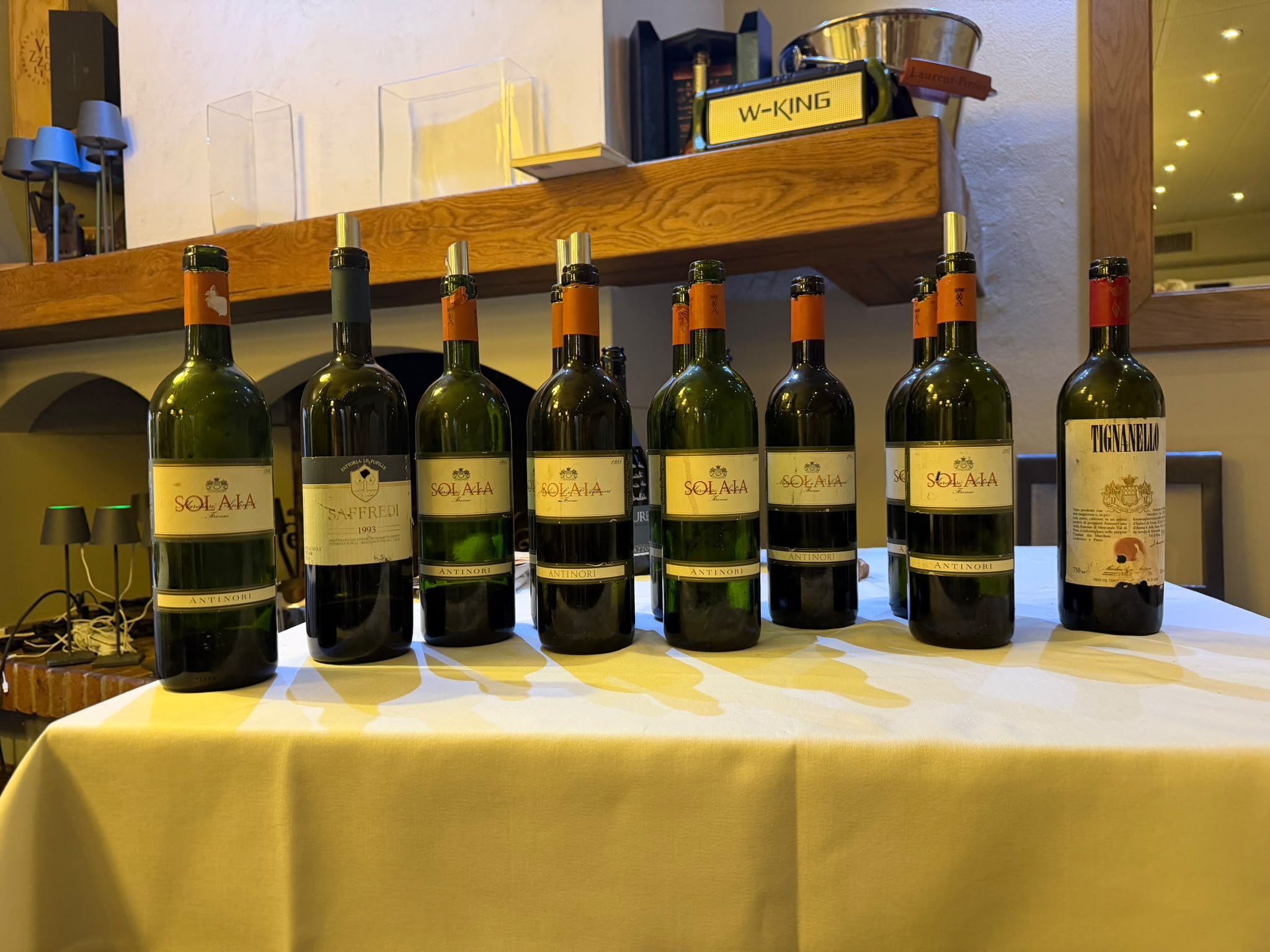 The evening’s wines gathered at the Osteria.