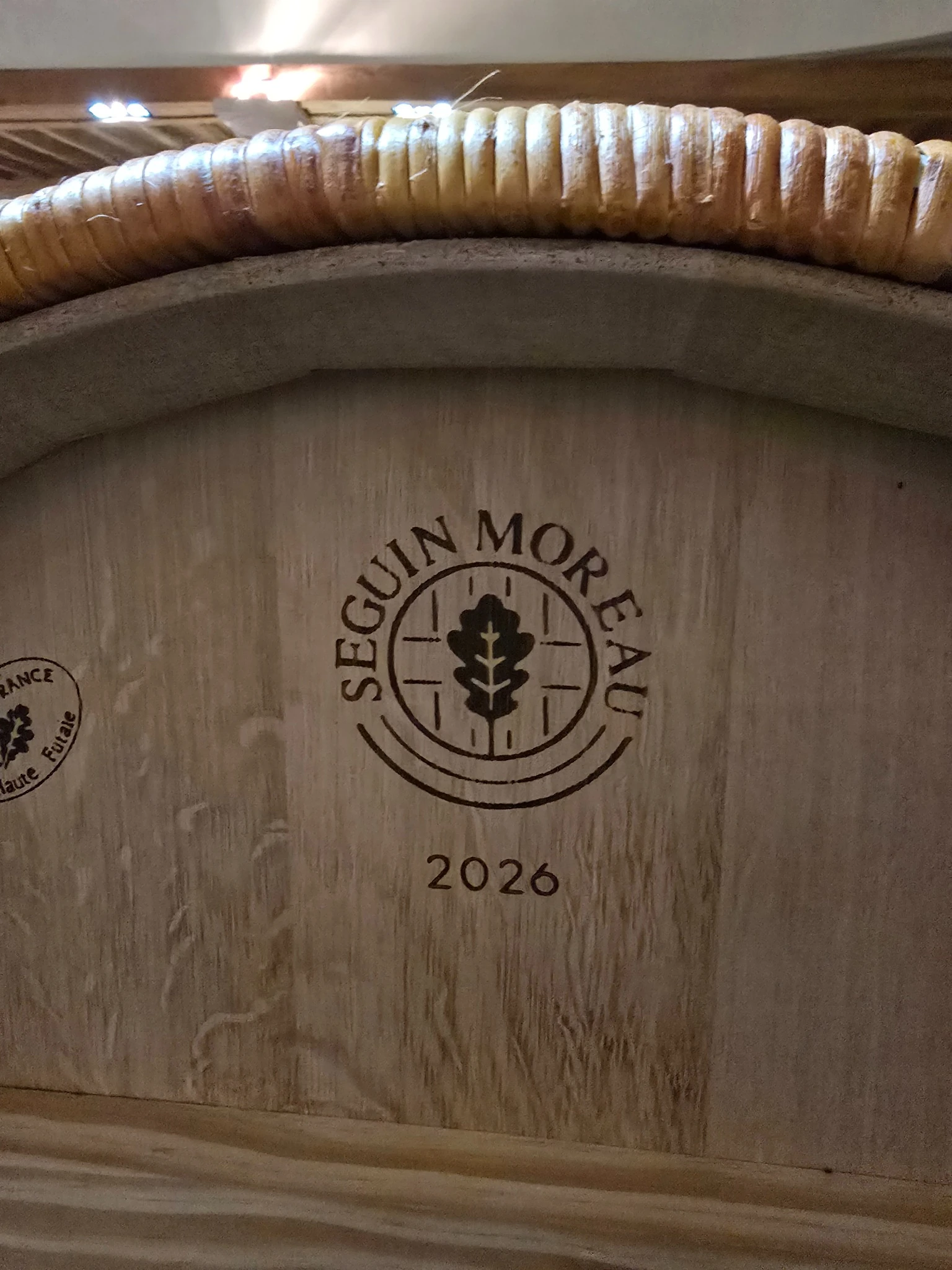 The Seguin Moreau mark and the date 2026 on the head of a barrel