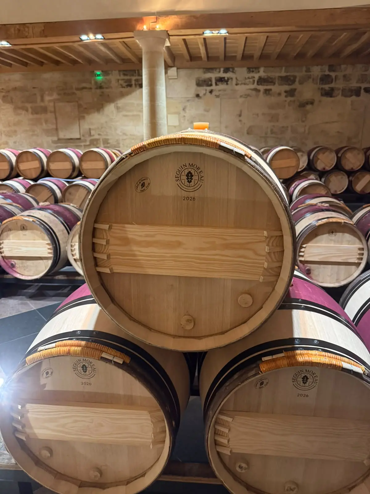Detail of the aligned barrels in the cellar