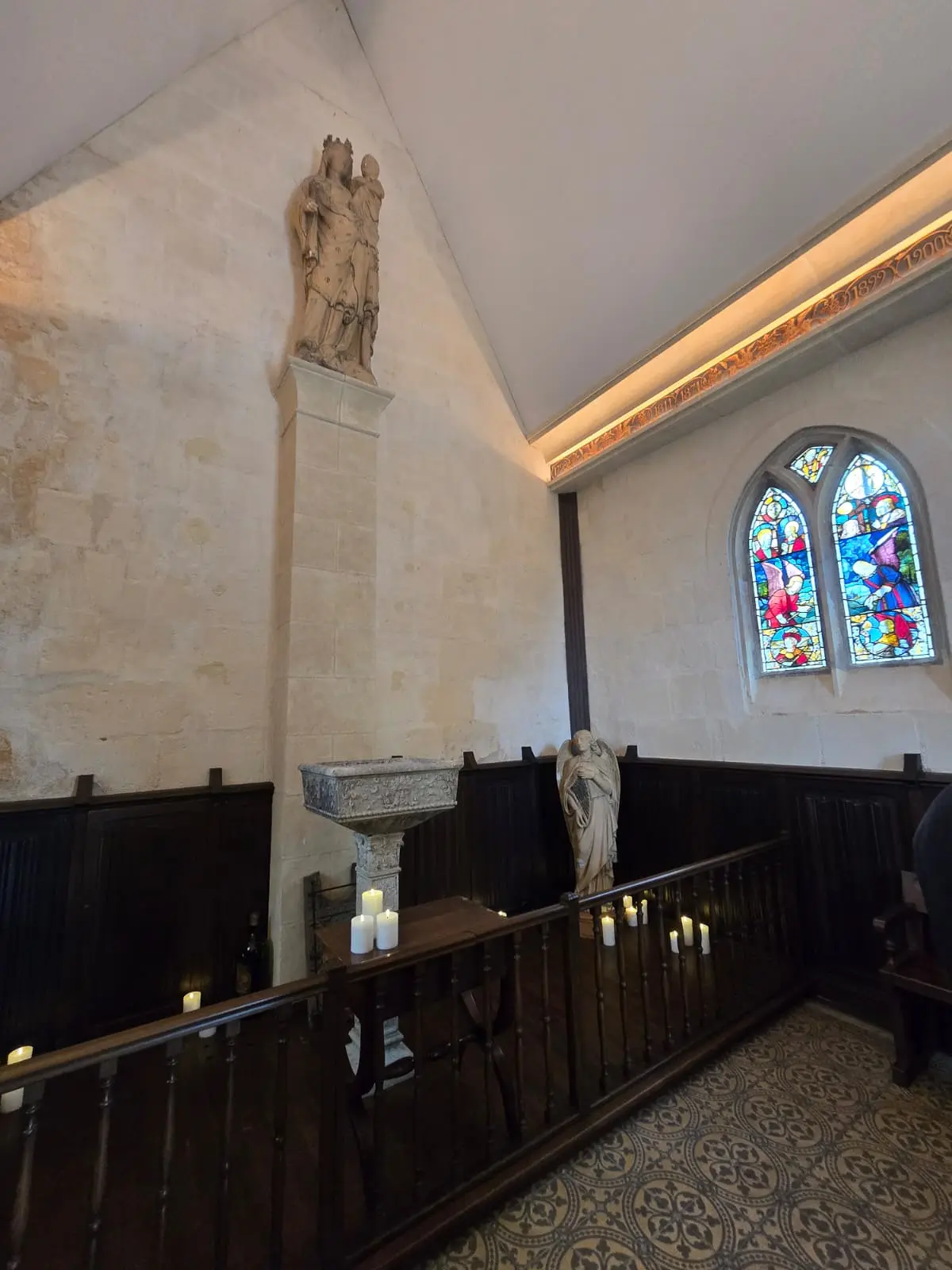 The stone interior of the chapel at La Mission Haut-Brion